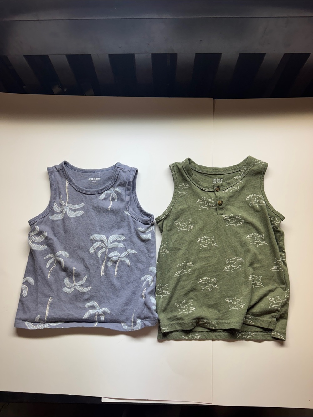 Old Navy/ Carter's Blue Palm Print & Green Shark Tank Tops - Kids (2-Pack)